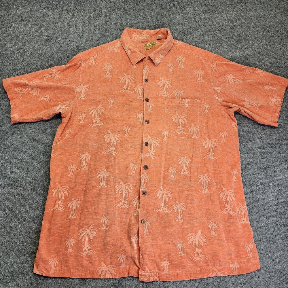 Caribbean Silk Blend Palm Tree Tropical Short Sleeve Men's Size 2‎ XLT